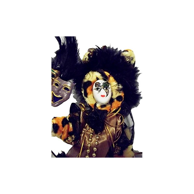 White Mardi Gras Jester Doll 7" Leopard with Stand