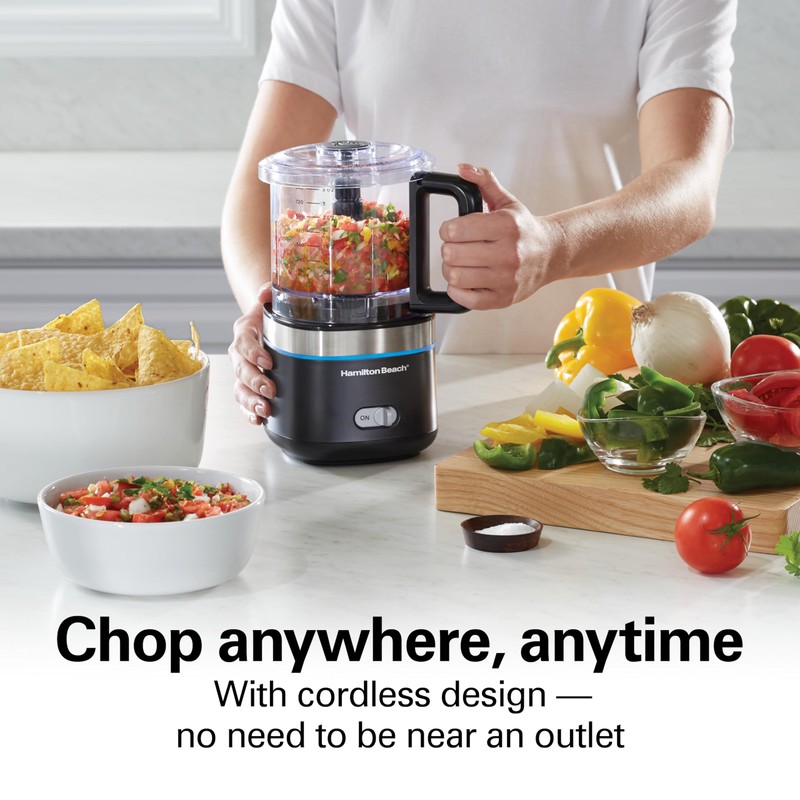 Hamilton Beach Powerful Cordless Mini Food Processor and Vegetable Chopper,