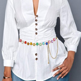 ELABEST Colorful Rhinestone Chain Belt Crystal Waist Belt Statement Diamond Waist Chains for Women(Gold)