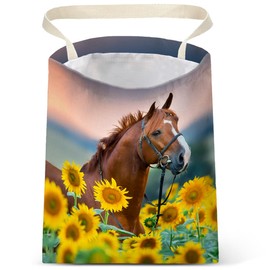 Car Trash Bag Hanging No Snap Small Garbage Bag for Car Back Seat Cute Printed One-handed Strap Trash Bags Car Accessories-Horse Sunflower Car Trash Bags