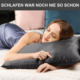 Silk Cushion Cover 40 x 80 cm, Ravmix Silk Pillowcases for Hair and Skin, with Hidden Zip, Both Sides Silk, Mulberry Silk Pillowcase 40 x 80 cm, 1 Piece, Anthracite