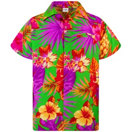 KING KAMEHA Men's Pineapple-Desings Summer-Party-Shirts Short-Sleeve, Pineapple, Green, 3XL