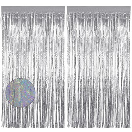 DDUP Tinsel Curtain Glitter Silvery 3.2 x 6.5ft Foil Fringe Curtain Backdrop Party Streamers Pastel Foils Fringe Curtain Party Decoration/Background for Birthday Girls Party Decorations-Pack of 2