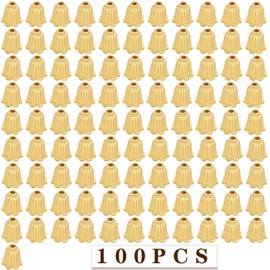 Aylifu 100pcs Flower Beads Caps Alloy Flower End Caps Loose Spacer Beads Cones Jewelry Making Accessories for DIY Earrings Bracelet Crafts Decor, Golden