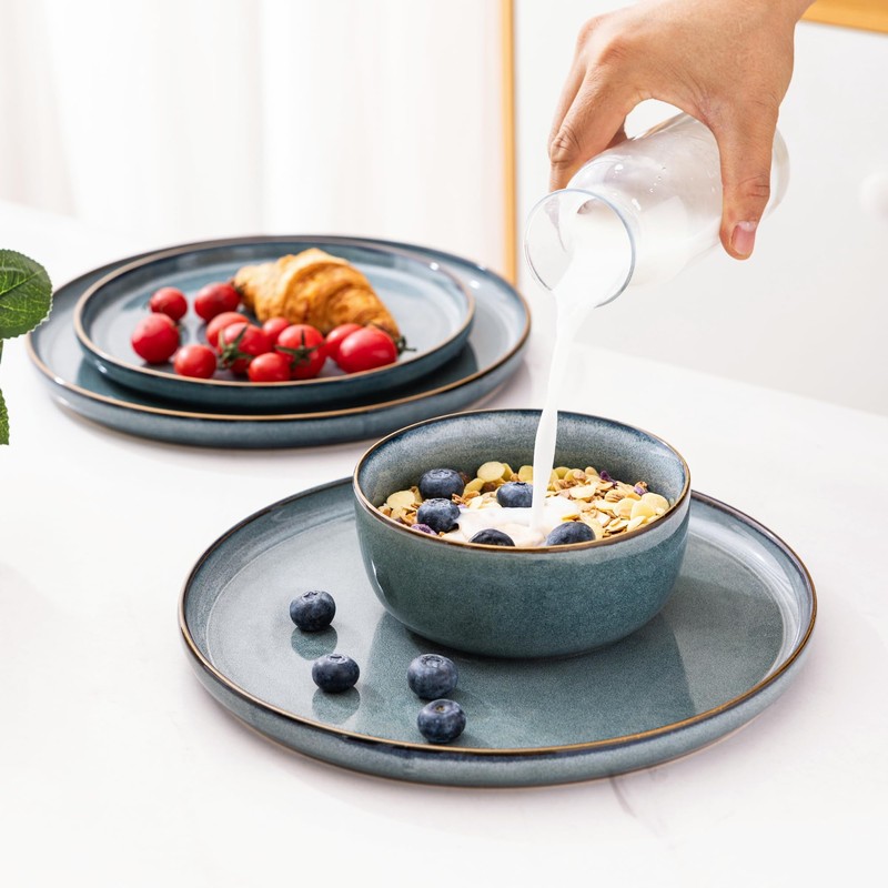 GBHOME Ceramic Dinnerware Sets for 4, 12 Pieces Stoneware Plates