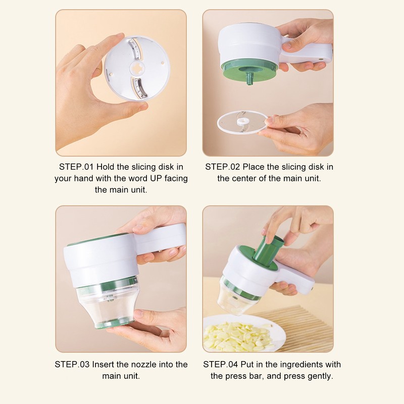 4 in 1 Electric Garlic Chopper Cordless Rechargeable Handheld Kitchen