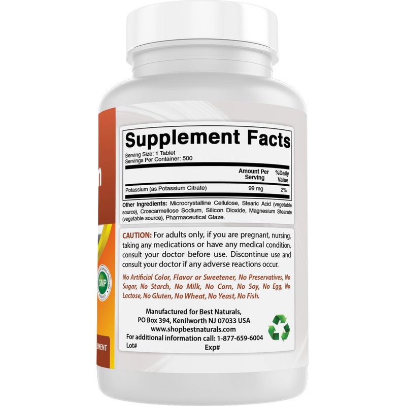 Best Naturals Potassium Citrate 99mg 500 Tablets - 3rd Party
