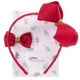 Gold Sequin Bow headband and Hair Alligator Clips for Girls, Comfortable No Hurt Grosgrain Ribbon Headpiece Hair Hoop for Halloween Christmas Party Cosplay Costume Daily Decor Accessories(Red)