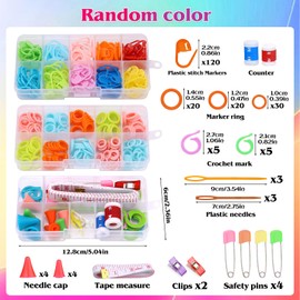 Doxiru 381 Pcs Knitting Crochet Stitch Markers Set, Weaving Tools Knitting Kits Stitch Ring Markers Colorful Knitting Crochet Locking Counter Stitch Needle Clips with 3 Storage Boxes