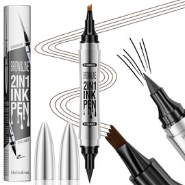 2 in 1 Eyebrow Microblading Pen, 2024 New 3D Microblading Eyebrow Pen Tattoo Pencil 4 Fork Tip, Waterproof Magic Microblading Eyebrow Pencil for Natural Makeup Last All Day - 9704#Grey