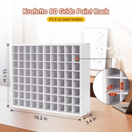 Krafetto 80 Grids Paint Organizer Storage Rack, Wall-mountable Craft Paints Holder, Paint Bottle Organizer Rack Stand for 2 oz Acrylic Craft Paints