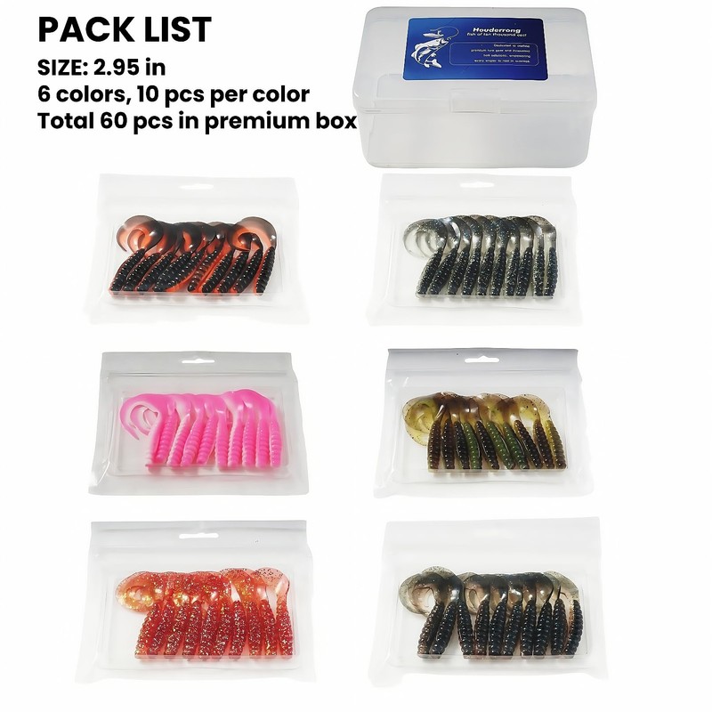 60-Count Curly Tail Grub Kit | 2.95 in High-Vibration Soft