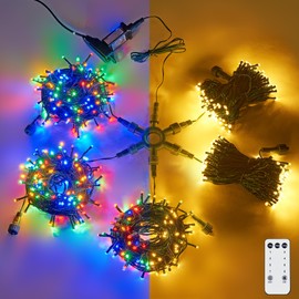 Christmas Lights Outdoor 250FT 750 LED Multicolor String Lights with Ring Connector, 9 Modes&Timer Remote, End to End Conectable, UL Listed, Green Wire