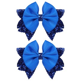 3.5" Glitter Royal Blue Hair Bows for Girls Boutique Grosgrain Ribbon Bow-Knot Alligator Clips Hairpins Teen Toddler Kids Wedding Prom Party Dress Decor Accessory July 4th Gift