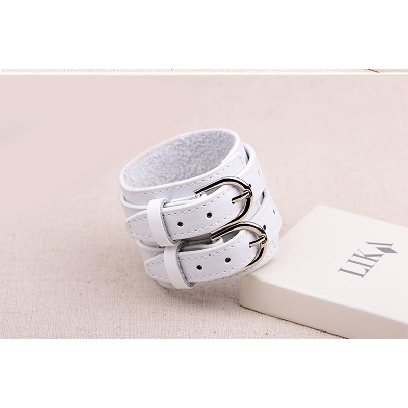Men's Women's Leather Bracelet, Fashion Double Row Belt Cuff Bangle