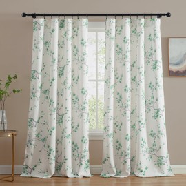 HLC.ME Jasmine Floral Patterned Window Rod Pocket Curtains for Bedroom - Light Blocking Darkening Window Panels, Set of 2 (Seafoam Green, 52 W x 84 L)