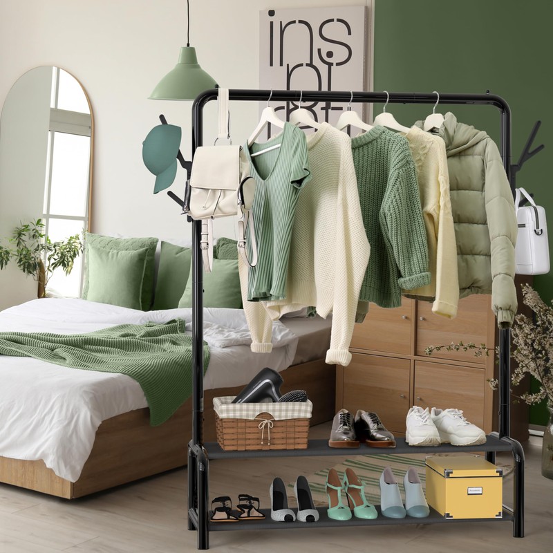 Simple Houseware 52-Inch Garment Rack with Storage Shelves and Coat/Hat