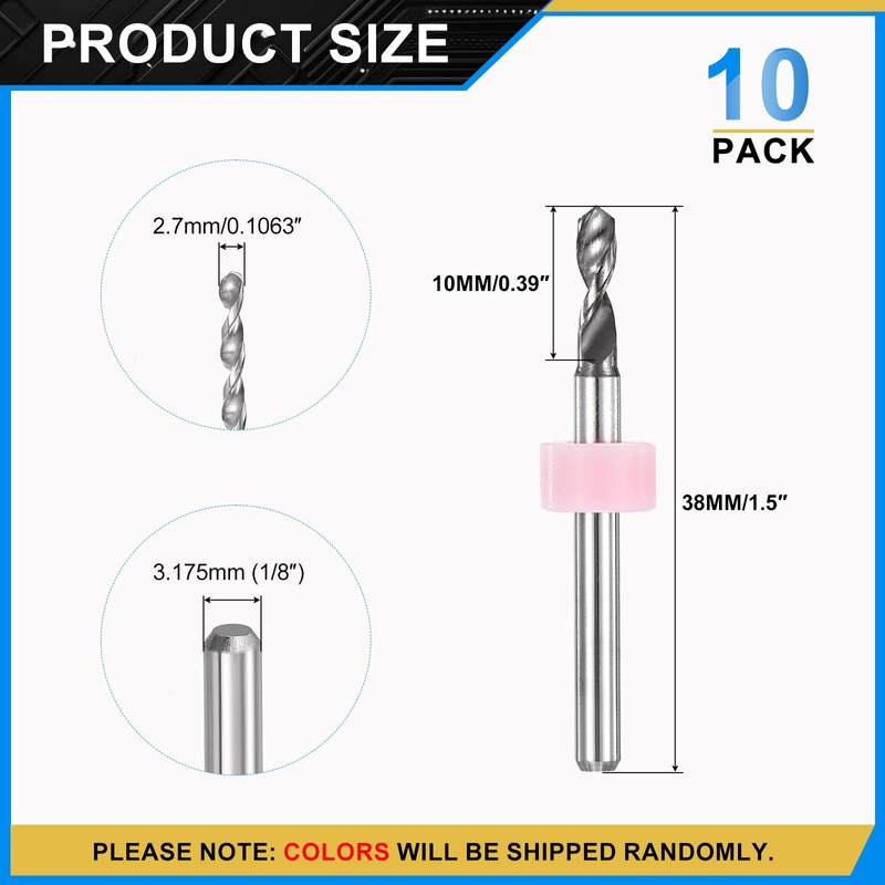 PATIKIL 10 Pack 2.7mm Micro Drill Bits 1/8" Shank Carbide