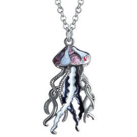 LONYOO Enamel Zinc Alloy Cute Jellyfish Necklace Pendant Chain Fashion Jewellery Ocean Jellyfish Gifts for Women Girls (Black)