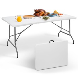 HomGarden Plastic Folding Table, Portable Indoor Outdoor Heavy Duty Utility Table for Game Puzzles Crafting Picnic Camping Dining Party, White (6FT)