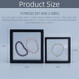 Framendino, 10 Pack Black 3D Floating Frame Display Case Challenge Coin Holder Stands Jewelry Storage Box for AA Medallion Shells Gems (4.3x4.3, 5.5x5.5)