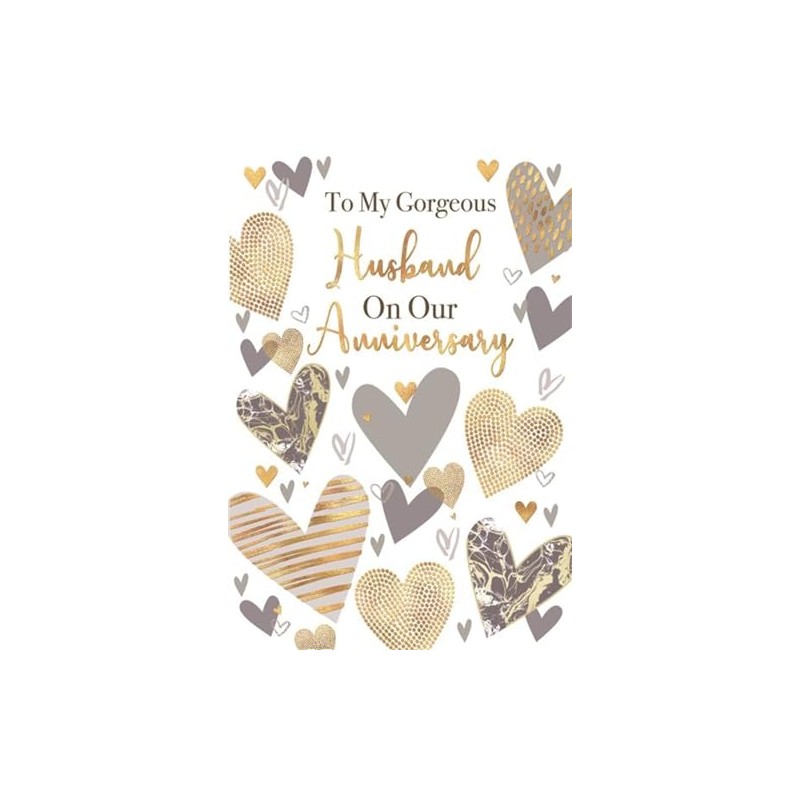 Husband Wedding Anniversary Card - Silver Gold Hearts with Gold