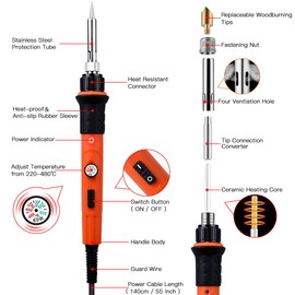 Wood Burning Kit, Preciva 45 in 1 Wood Burning Pyrography Pen, Wood Engraving Craft Kit with Pyrography Basics and 60W Adjustable Temperature Wood Burner Pen Tool for Carving with 31 Tips,Orange