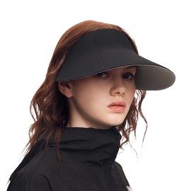 OhSunny Women Wide Brim Sun Visor Summer UV Protection Foldable Sun Hat UPF50+ Beach Cap SNH5M133T Black