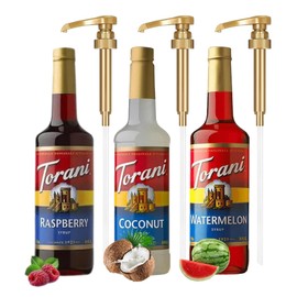 Summer Syrup 3 Pack, Raspberry, Watermelon & Coconut- Italian Soda Flavors With 3 Jimoco Pump Dispensers