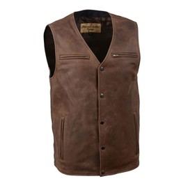 Milwaukee Leather MLM3518 Men's Gambler Snap Front Vintage Crazy Horse Brown Motorcycle Leather Vest - Large