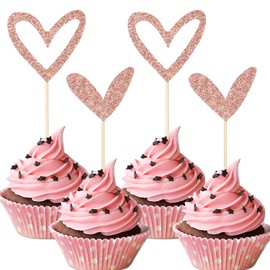 12 PCS Rose Gold Elegance Heart Cupcake Toppers Set -Wedding & Anniversary Decor for Bridal Showers & Valentine's Day