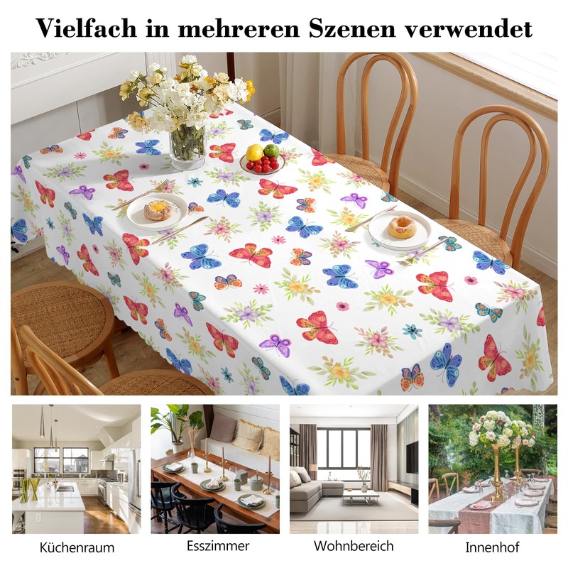 iEvery Tablecloth Spring Washable, Floral Butterfly Garden Tablecloth Rectangular Weatherproof