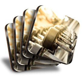 Destination Vinyl ltd Great Coasters (Set of 4) Square - Dumbbell Weights Fitness Drink Glossy Coasters/Tabletop Protection for Any Table Type #2649