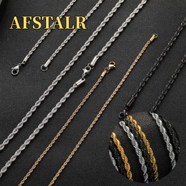AFSTALR Men's Stainless Steel Twisted Cord Chain Silver Necklace 2/2.5/3/4 mm Wide Chain for Men 45/50/55/60/70 cm, Stainless Steel