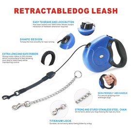 Idepet Heavy Duty Retractable Dog Leash for Small and Medium Dogs, Anti-Chewing Steel Chain Design,360 DegreeTangle-Free,Break and Lock System,26ft Leash Dog Walking (Blue, Round Rope)