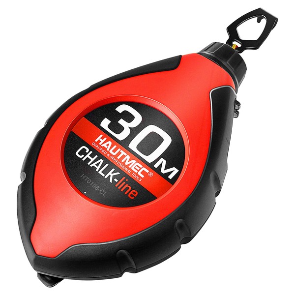 HAUTMEC Pro Compact Chalk Line,30m/100ft Chalk Reel/Box,6 Ratio Speed Winding,Bold