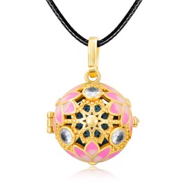 KZX Lotus Aromatherapy Diffuser Necklace for Women Gold Lotus Ball Pendant Essential Oil Diffuser Jewelry Christmas Gift, 7 PCS Lava Rocks, 24 inches Leather Chain