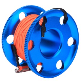 POENVFPO Diving Finger Spool, Stainless Steel Scuba Diving Compact Finger Spool Reel with High Visible Fluorescent Orange Line for Cave Diving, Etc (30M)