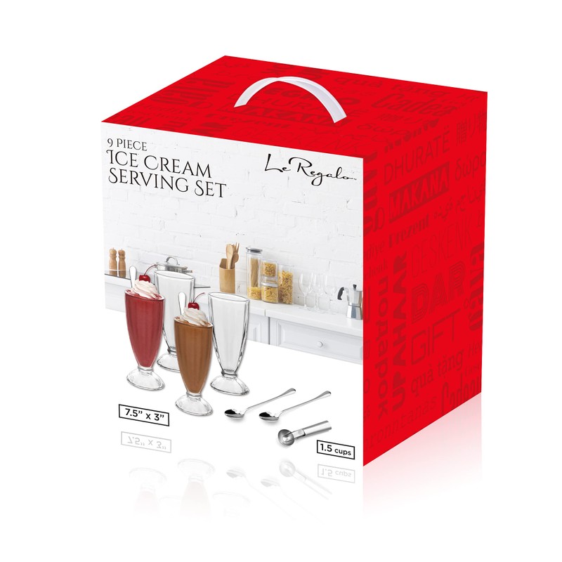 Le Regalo 9-Piece Ice Cream Serving Set - 4 Cups,