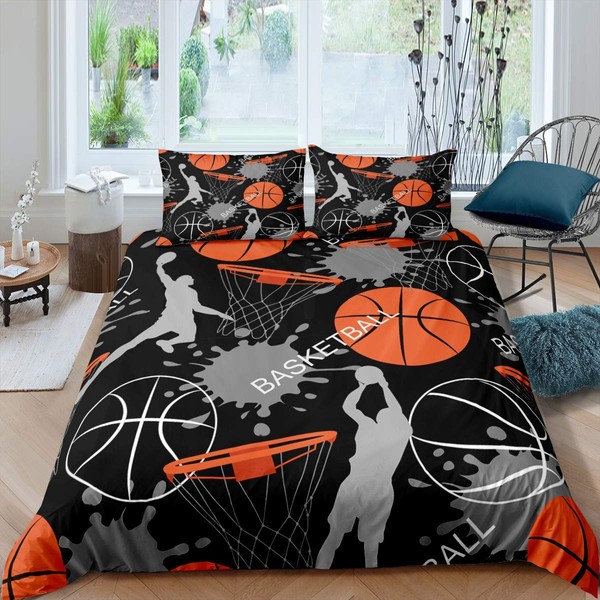 Feelyou Kids Basketball Bedding Set Cool Sport Theme Comforter Cover Set for Boys Teens 1 Duvet Cover with 2 Pillowcases Full Size