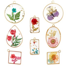 SUNNYCLUE 1 Box 8 Styles Resin Pressed Flower Charms Dried Flowers Charms Transparent Alloy Natural Plant Pendants for Jewelry Making Charms Necklace Keychains Wedding Christmas Women Beginners