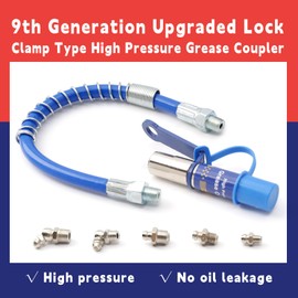 High Pressure Grease Coupler, 9th Generation Heavy-Duty Grease Coupler Fittings Extensions, Upgraded Quick Lock Clamp Type Grease Tip Adapter Nozzles for All Grease Guns Hose Fast to Lock Release