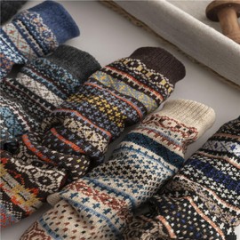 UPYIXENG Wool Socks Winter Warm Vintage Soft Cozy Socks 5 Packs Thick Cold Knit Wool Crew Socks Christmas Gifts for Women Men, Fg-06, One Size