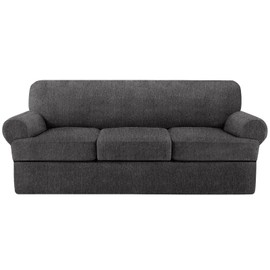 Jcones 4 Pieces Couch Covers for 3 Cushion Couch Super Stretch Thick Soft Sofa Cover Anti Slip Sofa Slipcover Dogs Cats Furniture Protector (Dark Gray, 3 Cushions)
