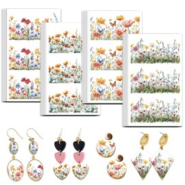 OLYCRAFT Wildflowers Clay Transfer Paper 4 Design 24 Pcs Transfer Paper for Polymer Botanical Frame Polymer Clay Transfer Sheets Flower Theme Small Transfer Paper for Clay Earrings Jewelry Making