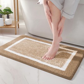COLOR&GEOMETRY Absorbent Bath Mat 40 x 60 cm, Soft Bathroom Mat Non Slip, Machine Washable Bathroom Rug Bathmat Bath Mats for Bathroom Bathtub Shower (Khaki)