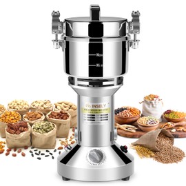 INSELY Grain Mill Grinder High Speed Food Grain Mill Stainless Steel Seeds Flour Nut Pill Wheat Corn Herbs Spices & Seasonings Dry Grinder Electric Machine (550g Stand Type)