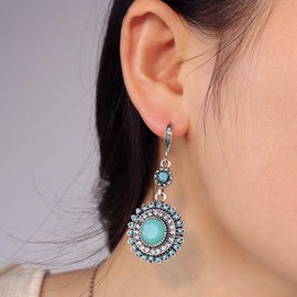 Suyi Sunflower Dangle Earrings National Drop Earrings Bohemian Vintage Gemstone Earrings Green