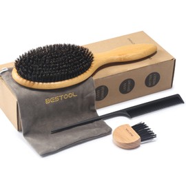 BESTOOL Hair Brush, Boar Bristle Brush for Women Men Children, Bamboo Paddle Natural Bristle Brush for Thin, Fine Hair, Improve Hair Texture