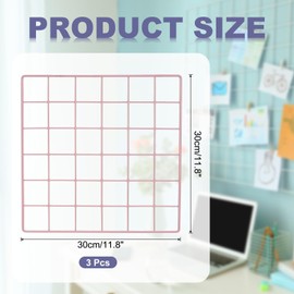 PATIKIL 12x12 in Wall Grid Panel, 3 Pack Wire Grid Panel Shelf Board Metal Gridwall Photo Pictures Display Hanging Organizer Mesh Frame Memo Board for Display DIY Craft Shows Home, Pink